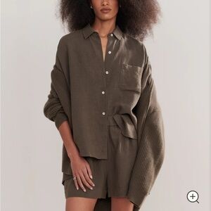 Jenni Kayne Linen Logan Shirt, Dark Moss, Small